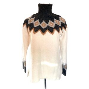 Abercrombie & Fitch Turtleneck Sweater | Fair Isle Cream Geometric Yoke